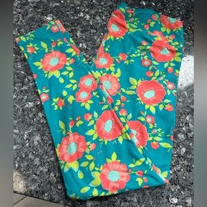 LuLaRoe Tall & Curvy TC Plus Size 1X Teal Blue Green Vibrant Floral Leggings